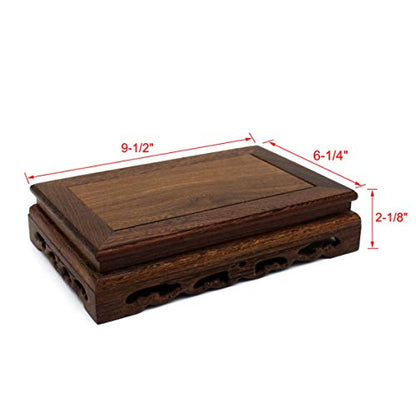 CVHOMEDECO. Primitives Rustic Rosewood Rectangle Display Stand Vase Pot Base Fishbowl Pedestal Stand. (9-1/2 Inch) - size: 9-1/2"L