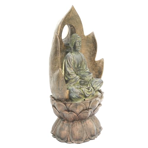 Alpine Corporation 59" Tall Outdoor Buddha Fountain with LED Lights, Elegant Water Feature for Garden, Patio, Yard & Outdoor Spaces, Realistic Stone Look, Calming Waterfall for Relaxation, Brown - color: Brown - 59" Buddha W/ Leds