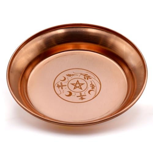 Copper Offering Bowl Ritual Plate Great for Altar,Incense Burner, smudging Bowl, Offering Dish,Candle Trays, Ash Catcher,Jewelry Dish (Wicca) - style: Wicca