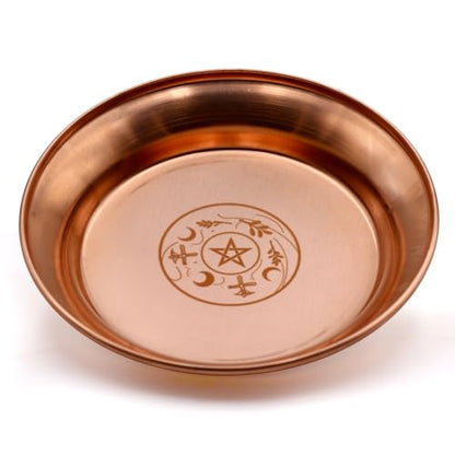 Copper Offering Bowl Ritual Plate Great for Altar,Incense Burner, smudging Bowl, Offering Dish,Candle Trays, Ash Catcher,Jewelry Dish (Wicca) - style: Wicca