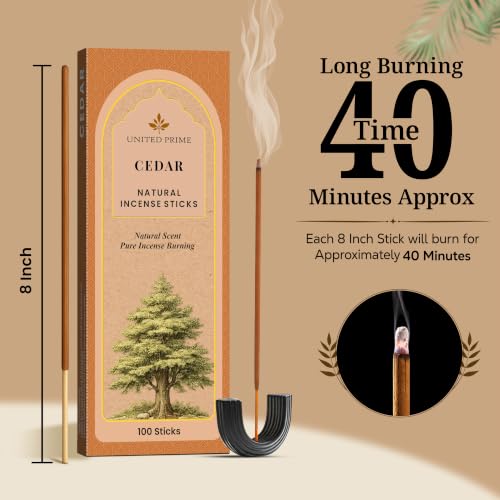 Natural Cedar Incense Sticks, 100 Sticks, No Charcoal Clean Burning, Organic Non Toxic Insence,100% Natural sustainably harvested, Spiritual Healing Calming Aroma for Positive Vibes - color: Cedar