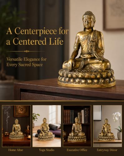Buddha Statue Brass Buddha 7.5" 2.6lb for Indoor Altar and Meditation