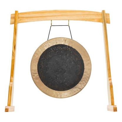 14" Gongs on East 14th Street Stand - Includes Gong, Stand, & Mallet/Versatile, Natural Wood/Extra Hooks for Four Zaphir or Koshi Chimes/Perfect for Office or Studio - size: 14" Chau Gong