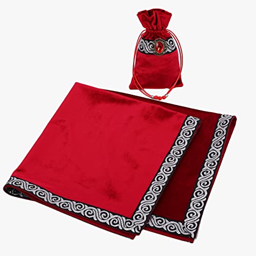 BLESSUME Wicca Square Altar Tarot Table Cloth for Reading with Card Pouch 24.4 * 24.4 inch (Red 1) - color: Red 1