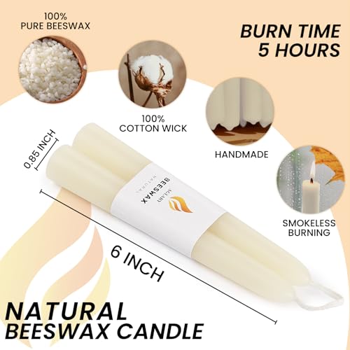4-Pack 6" Pure Beeswax Spell Candles, Clean White, Meditation & Ritual - color: White