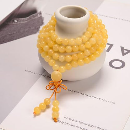 AD Beads 6mm Natural Healing Gemstones Buddhist 108 Prayer Mala Stretchy Bracelet Necklace - color: Yellow Jade