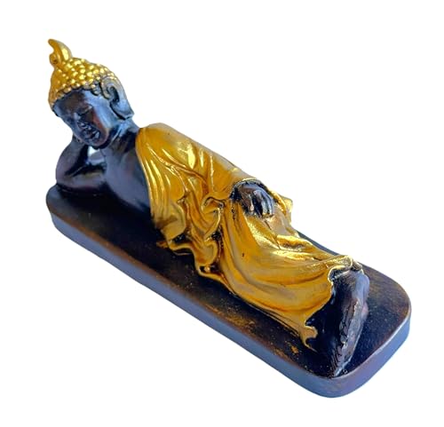 Reclining Buddha Statue - Sleeping Nirvana Meditation Sculpture - Thai Buddhist Figurine - Feng Shui Home Decor - Small Resin 5.5 Inches (Gold Brown) - color: Gold Brown