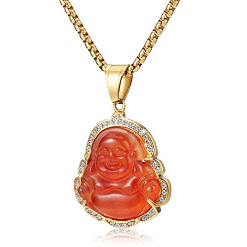 Lucky Laughing Buddha Pendant Chain Necklaces Amulet Jewelry for Men Women 60cm - color: Red