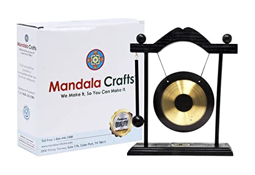 Mandala Crafts Chinese Gong - Mini Zen Art Brass Feng Shui Desktop Gong With Stand - Asian Bell for Home Decoration Chau - style: Chau Gong