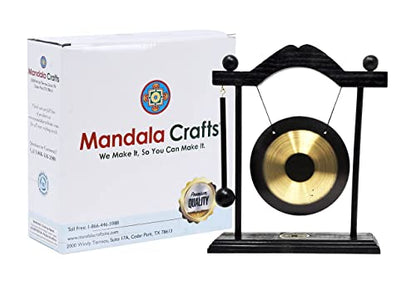 Mandala Crafts Chinese Gong - Mini Zen Art Brass Feng Shui Desktop Gong With Stand - Asian Bell for Home Decoration Chau - style: Chau Gong