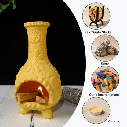 Yellow Floral Palo Santo Chiminea,Smudge Stick-Incense Cones Burner Holder - color: Flower Palo Santo Holder-yellow