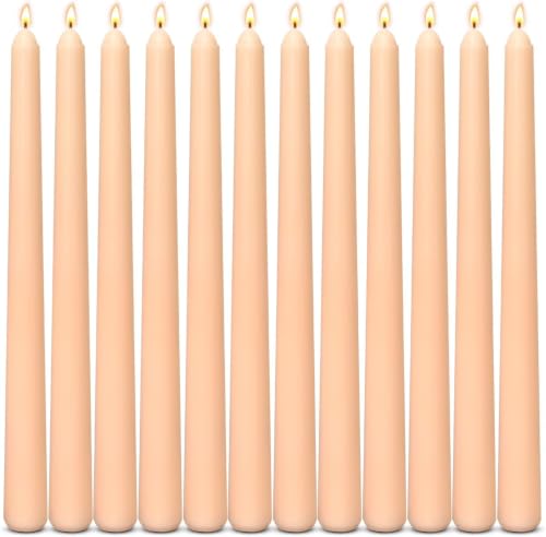 12 Pack Light Orange Taper Candles 10 Inch – Unscented Dripless Candlesticks with 8-Hour Long Burn, Premium Wax Cotton Wick for Fall Harvest, Halloween, Thanksgiving Dinner, Party Decor & Autumn Home - color: 10"12pcs- Light Orange