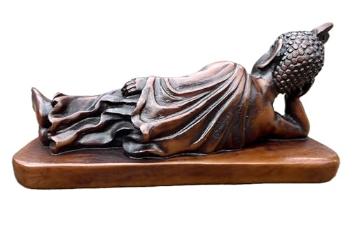 Reclining Buddha Statue - Sleeping Nirvana Meditation Sculpture - Thai Buddhist Figurine - Feng Shui Home Decor - Small Resin 5.5 Inches (Earth Tone Brown) - color: Bronze,brown