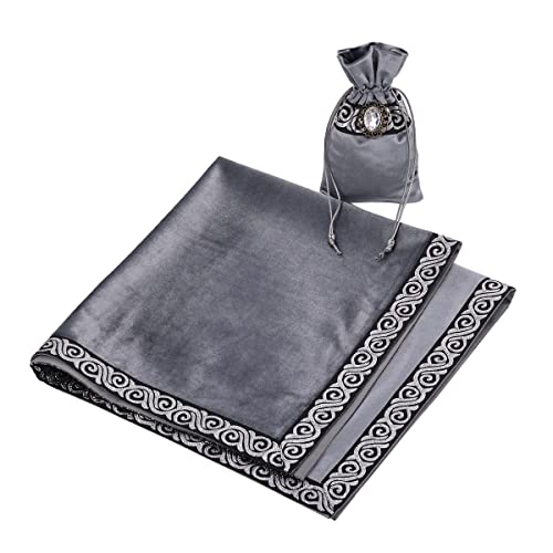 BLESSUME Wicca Square Altar Tarot Table Cloth for Reading with Card Pouch 24.4 * 24.4 inch (Gray 1) - color: Gray 1