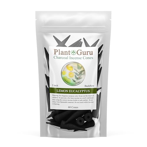 Lemon Eucalyptus Charcoal Incense Cones 2" BACKFLOW - 60 Pack - Natural Scented Cones Handmade Hand Dipped