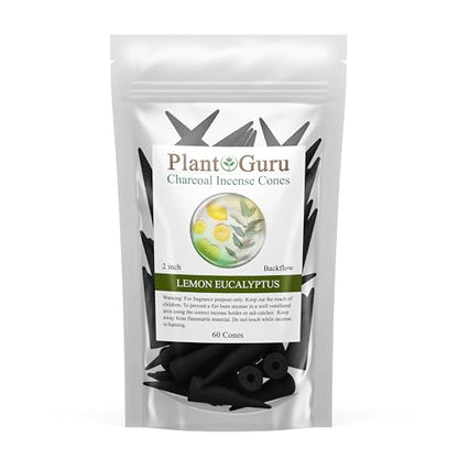 Lemon Eucalyptus Charcoal Incense Cones 2" BACKFLOW - 60 Pack - Natural Scented Cones Handmade Hand Dipped