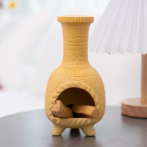 Ceramic Mini Chiminea Palo Santo Burner, Decorative Cone Incense Holder - color: Mexican Palo Santo Holde-yellow