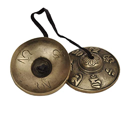 Gift Hand Tuned Meditation Tibetan Tingsha Cymbals Bell OM Mane Padme Hum Symbols Embossed Musical Instruments Manjeera Traditional Percussion Instrument Indian folk devotional music