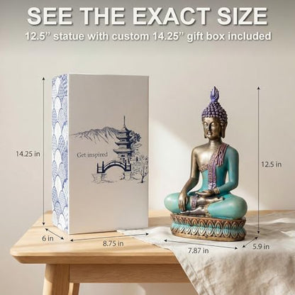Large 12.5-Inch Polyresin Buddha Statue, Hand-Painted Sea Blue & Purple - color: Sea Blue and Purple