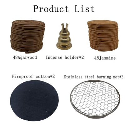 Coil Incense,Traditional spiraled Incense,Perfect for Meditation Spaces,Living Rooms,or Any Indoor Area Where You Want to Create a Relaxing Atmosphere. (48Agarwood+48Jasmine) - color: 48agarwood+48jasmine