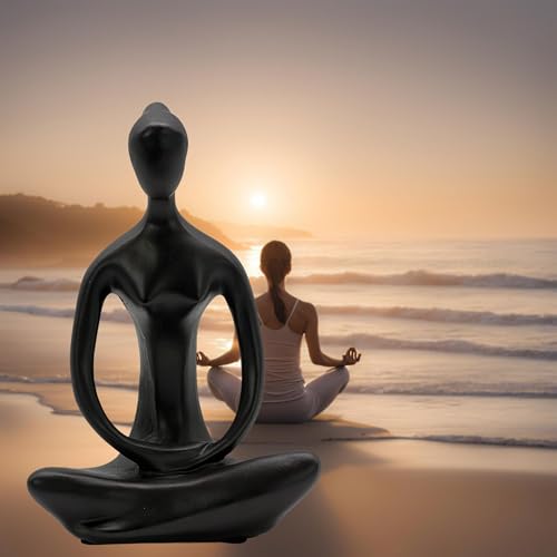 Bellaa 23134 Buddha Statue 8" - Zen Meditation Figurine | Modern Abstract Yoga Lady Sculpture | Black Resin Home Decor for Living Room Office Garden | Spiritual Mindfulness Gift