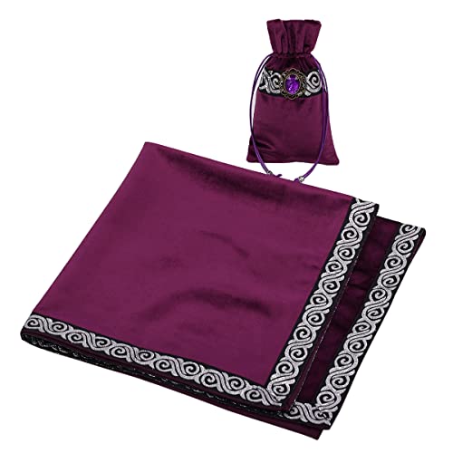 BLESSUME Wicca Square Altar Tarot Table Cloth for Reading with Card Pouch 24.4 * 24.4 inch (Purple 1) - color: Purple 1