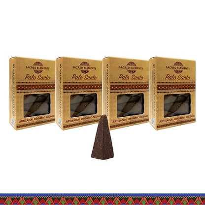 Sacred Elements Organic Incense Cones – Palo Santo Scent (Pack of 4) | Natural Aromatherapy for Energy Cleansing & Relaxation | Handcrafted, Low Smoke, Long-Lasting Fragrance for Home Use