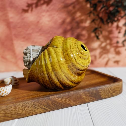 MOUGIGI Yellow Ceramic Conch Palo Santo Holder Mini Chimney Incense Burner - color: Yellow