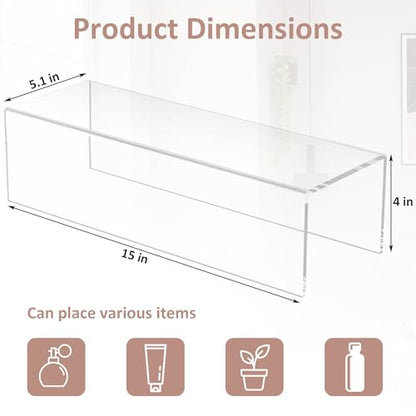 Acrylic Shelf Riser 15x5.1x4 pack of 2, Clear Acrylic Stand for Figure, Cosmetics, Bags, Shoes, Toys, Collectibles, 15x5.1x4 Inch - size: 15x5.1x4 Inch