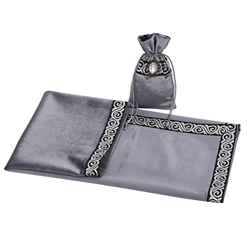 BLESSUME Wicca Square Altar Tarot Table Cloth for Reading with Card Pouch 24.4 * 24.4 inch (Gray 1) - color: Gray 1