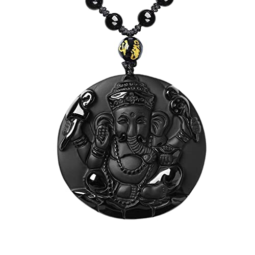 ASGIFT Black Obsidian Necklace Lucky Amulet Protection Pendant with Extended Bead Chain Healing Crystal Stone Talisman Necklaces Jewelry - color: Ganesha-A