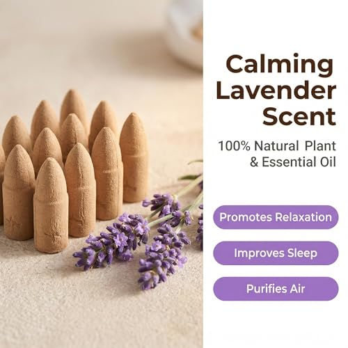 Lavender Backflow Incense Cones - 50 Large Waterfall Back Flow Cones Scented - Includes 1 backflow Incense Burner