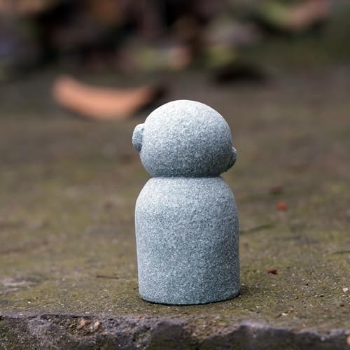 OwMell Japanese Jizo Monk Buddha Statue Figurine Aquarium Garden Decor - color: Tilt Smile Stone