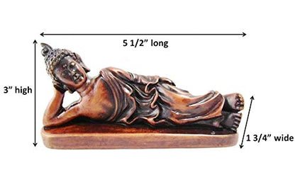 Reclining Buddha Statue - Sleeping Nirvana Meditation Sculpture - Thai Buddhist Figurine - Feng Shui Home Decor - Small Resin 5.5 Inches (Earth Tone Brown) - color: Bronze,brown
