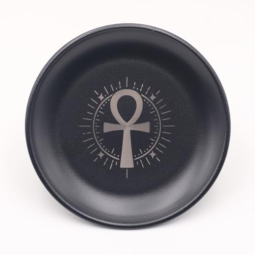 Offering Bowl Prayer Ritual Plate Great for Wicca, Altar use, Ritual use, Incense Burner, smudging Bowl, Decoration Bowl, offering Bowl (Black Ankh) - color: Black Ankh
