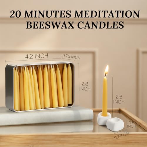 Meditation Beeswax Candles 90Pcs, 20 Minute Mini Candles Set, 2.6 Inch Small Bees Wax Taper Candles - Smokeless, Dripless and Non-Toxic for Home, Women Gifts, Yoga-Yellow - color: Raw, size: 90