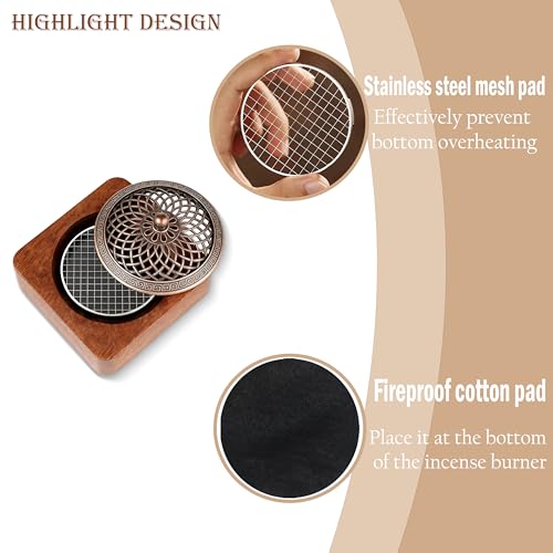 Acacia Wood Incense Burner for Cones & Coils, with Sticks Holder - style: A - Square