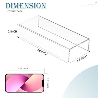 Acrylic Shelf Riser 10x4.3x2 pack of 2, Clear Display Shelf 10” for Figure, Cosmetics, Bags, Shoes, Toys, Collectibles, 10x4.3x2 Inch - size: 10x4.3x2 Inch