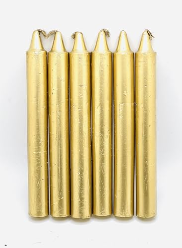 6" Gold Taper Candles – Pack of 6 | Dripless, Smokeless, Long-Burning | Elegant Metallic Gold Candle Set for Ceremonies, Home Décor, Weddings, Holiday Candle, Prayer & Events
