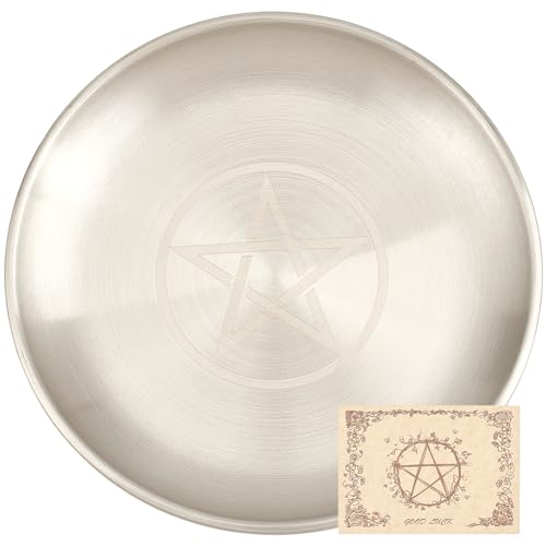 CREATCABIN Star Altar Ritual Plate Dish Stainless Steel Flat Bowl Round Tray Prayer Offering Bowl Dish Candle Holder for Smudging Incense Burner Meditation Tarot Jewelry Dowsing Divination 5.55Inch - style: Star