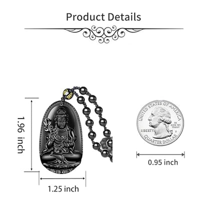 ASGIFT Black Obsidian Necklace Lucky Amulet Protection Pendant with Extended Bead Chain Healing Crystal Stone Talisman Necklaces Jewelry - color: Mahasthamaprapta
