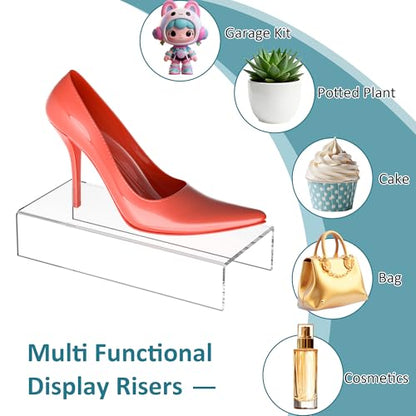 Acrylic Shelf Riser 10x4.3x2 pack of 2, Clear Display Shelf 10” for Figure, Cosmetics, Bags, Shoes, Toys, Collectibles, 10x4.3x2 Inch - size: 10x4.3x2 Inch