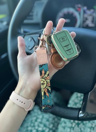 DQL wrist lanyard for keys Bohemian sun and moon face key chain wristlet, cute keychains for car keys, keychain for car keys women(sun and moon) - color: Bohemian