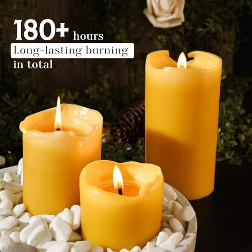 Set of 3 Natural Beeswax Pillar Candles - 3 inch Wide, Yellow, Unscented - size: 3x3 inch 3x4 inch 3x6 inch
