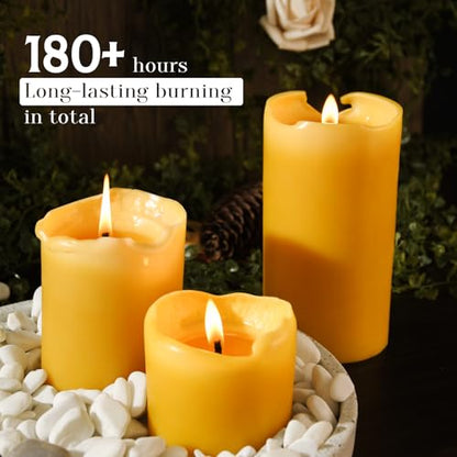 Set of 3 Natural Beeswax Pillar Candles - 3 inch Wide, Yellow, Unscented - size: 3x3 inch 3x4 inch 3x6 inch