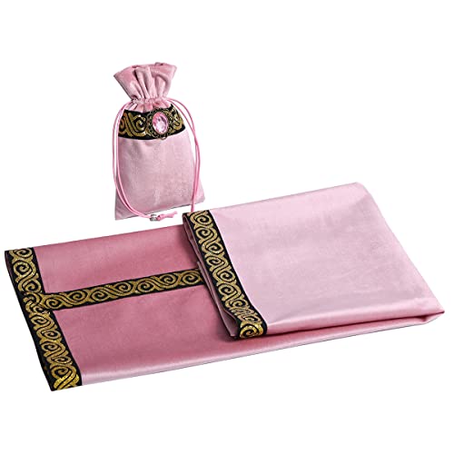 BLESSUME Wicca Square Altar Tarot Table Cloth for Reading with Card Pouch 24.4 * 24.4 inch (Pink 2) - color: Pink 2