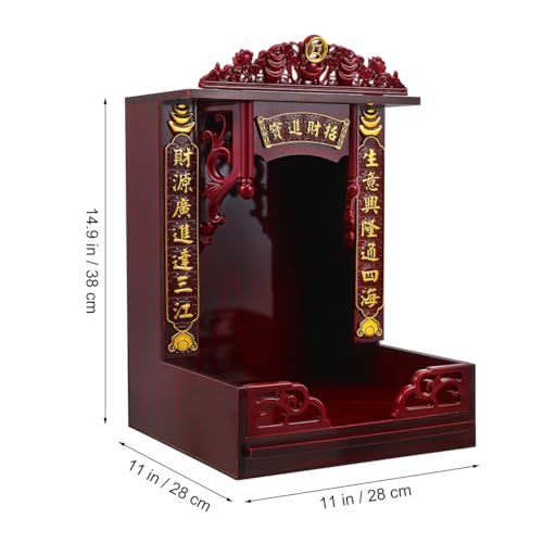 Abaodam Wooden Buddha Display Cabinet Shelf for Home Feng Shui Decor, Tabletop or Wall Leaning Statue Holder with Pull-Out Tray, Chinese Style