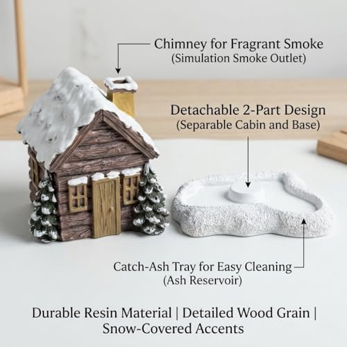 Log Cabin Incense Burner, Christmas Village Houses Incense Burner, Resin Home Incense Cone Burner with 2 Incense Cones, Aromatherapy Diffuser Home Tabletop Decorations