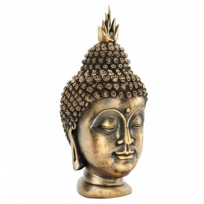 11 Inch Antique Bronze Buddha Head Statue - color: Antique Bronze