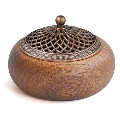 Acacia Wood Incense Burner for Cones & Coils, with Sticks Holder - style: B - Round